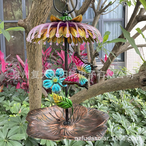 Comedero para pájaros con luz solar LED, decoración de jardín colgante de hierro, linterna para exteriores - Product Image 4