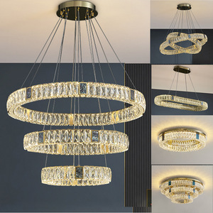 Lustre en cristal finition or E26 LED 3500K blanc chaud, hauteur réglable, luminaire suspendu pour salon, acier inoxydable, 120 faisceaux - Product Image 5