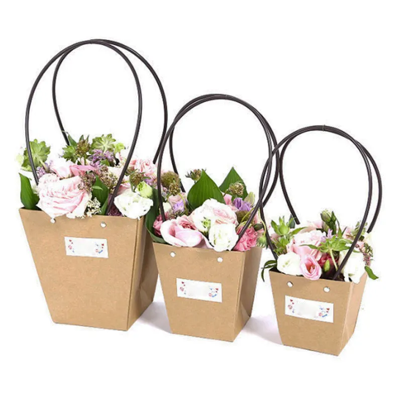 ZL Custom Wholesale 4 Colour Choice High Quality Packaging Fresh Plant Waterproof Flower Gift Bag With Long Plastic Handle