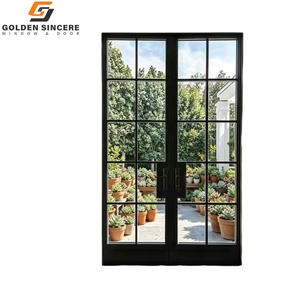 Porte double en verre avec cadre en aluminium de style français GS pour extérieur avec design en grille pour villa - Product Image 2