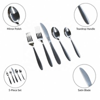 Ensemble de 5 couverts occidentaux traditionnels en acier inoxydable, avec manche incurvé ovale en forme de goutte, poli miroir, comprenant fourchette à dîner, couteau à steak et cuillère à soupe