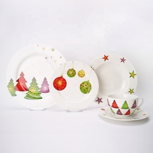 Excellent 20 Pcs New Bone China Dinner <strong>Set</strong> <strong>Crockery</strong> <strong>Christmas</strong> Tree Round Plates Dinnerware Porcelain <strong>Sets</strong> - Product Image 1