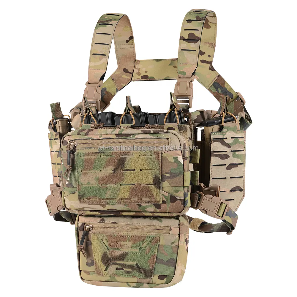 Chaleco de combate táctico para exteriores, aparejo de pecho de utilidad para caza, chaleco protector de camuflaje, riñonera, bolsa para revistas