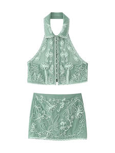 2025 estate nuova gonna giacca europea americana Cross-Border da <span class=keywords><strong>donna</strong></span> ricamata con collo corto in tinta unita completo W028 6682 - Product Image 2