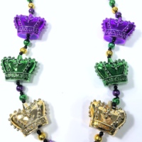 Großhandel Maßgefertigte Lila-Gold-Grüne Karnevalskrone Perlenkette, Mardi Gras Deko-Kette für Karnevalspartys