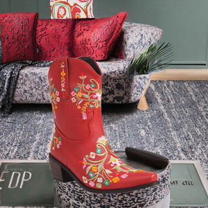 Botines Vaqueros Vintage con Bordado, Tacón de 5cm, Suela de Goma Antideslizante, Punta Puntiaguda, Microfibra PU, Estilo Slip-on, Eva - Product Image 2