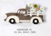 Décor mural en bois suspendu nouvelle forme de voiture de livraison décor mural de fleurs en bois blanc antique pour la vente en gros