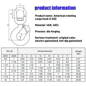 Crochet pivotant en acier en forme de U pour grue de levage avec anneau simple pour la pêche en mer et en eau douce - Product Image 2
