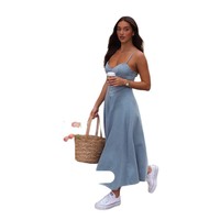 En stock – Nouvelle robe longue vintage sans manches en mélange de coton, style européen et américain, pour femme, été 2025, coupe bouffante
