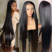 Perruques de Cheveux Humains Indiens Bruts 13x6 à Lace Frontale, Perruques à Lace Frontale Complète HD Sans Colle, Perruque Indienne Lisse Os pour Femmes Noires