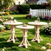 Table de cocktail ronde vintage personnalisée pour événements et mariages, plateau en placage avec base incurvée en bois massif