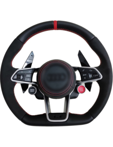 Volant en cuir véritable à fond plat avec bouton d'allumage rouge, modification intérieure pour <span class=keywords><strong>Audi</strong></span> A6 C8 A7 S6 RS6 Q5L FY - Product Image 1