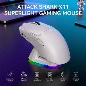 Souris de jeu sans fil ATTACK SHARK X11 avec station de charge, capteur PAW3311, trois modes, ultra-légère 63g, fréquence de polling 8K pour le gaming FPS et l'e-sport - Product Image 2