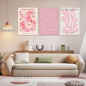 Tre pezzi rosa stampa <span class=keywords><strong>di</strong></span> tela con fiori astratti <span class=keywords><strong>di</strong></span> arte della parete moderna stampa UV inchiostro ecologico per camere da letto dormitori - Product Image 1