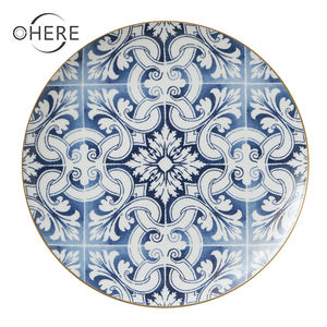 Commercio all'ingrosso di cerimonia nuziale decorativa <span class=keywords><strong>piatti</strong></span> blu modello di Fiore bone china <span class=keywords><strong>piatti</strong></span> in porcellana con bordo in oro stock in uzbekistan - Product Image 2