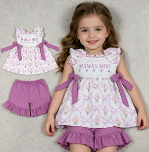 ชุดเซ็ต 2 ชิ้น เสื้อผ้าเด็กผู้หญิงน่ารัก ลายดอกไม้ MAMA'S MINI ผ้าฝ้ายผสมสแปนเด็กซ์ ระบายอากาศได้ดี แต่งระบาย ชุดฤดูร้อนลำลอง RTS - Product Image 3