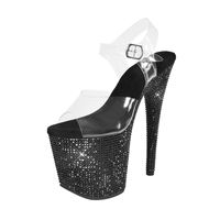 Sandales à talons hauts de 20 cm avec bride de cheville ornée de diamants, bout ouvert, plateforme légère, pour la danse de salon, tendance mode rehaussante