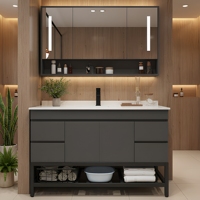 Meuble-lavabo de salle de bain moderne en MDF, sur pied, avec plusieurs tiroirs de rangement, résistant à l'eau, avec vasque en pierre, style ferme personnalisé
