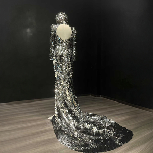 Nt42 <b>Silver</b> Sequin Mermaid Evening <b>Dress</b> Long Sleeve Luxury Design for Formal Events Jancember - Product Image 3