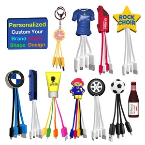 Corporate Gift Personalizadas Custom Logo Pvc Reizen Multi Telefoon Usb Sleutelhanger 3 In 1 Oplaadkabel