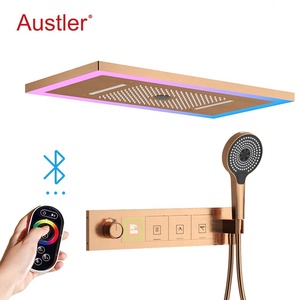 Juego de Accesorios de Lujo para Ducha Termostática Empotrada en Pared con Cabezales de Ducha LED de Lluvia y Montaje en Techo para Baño - Product Image 1