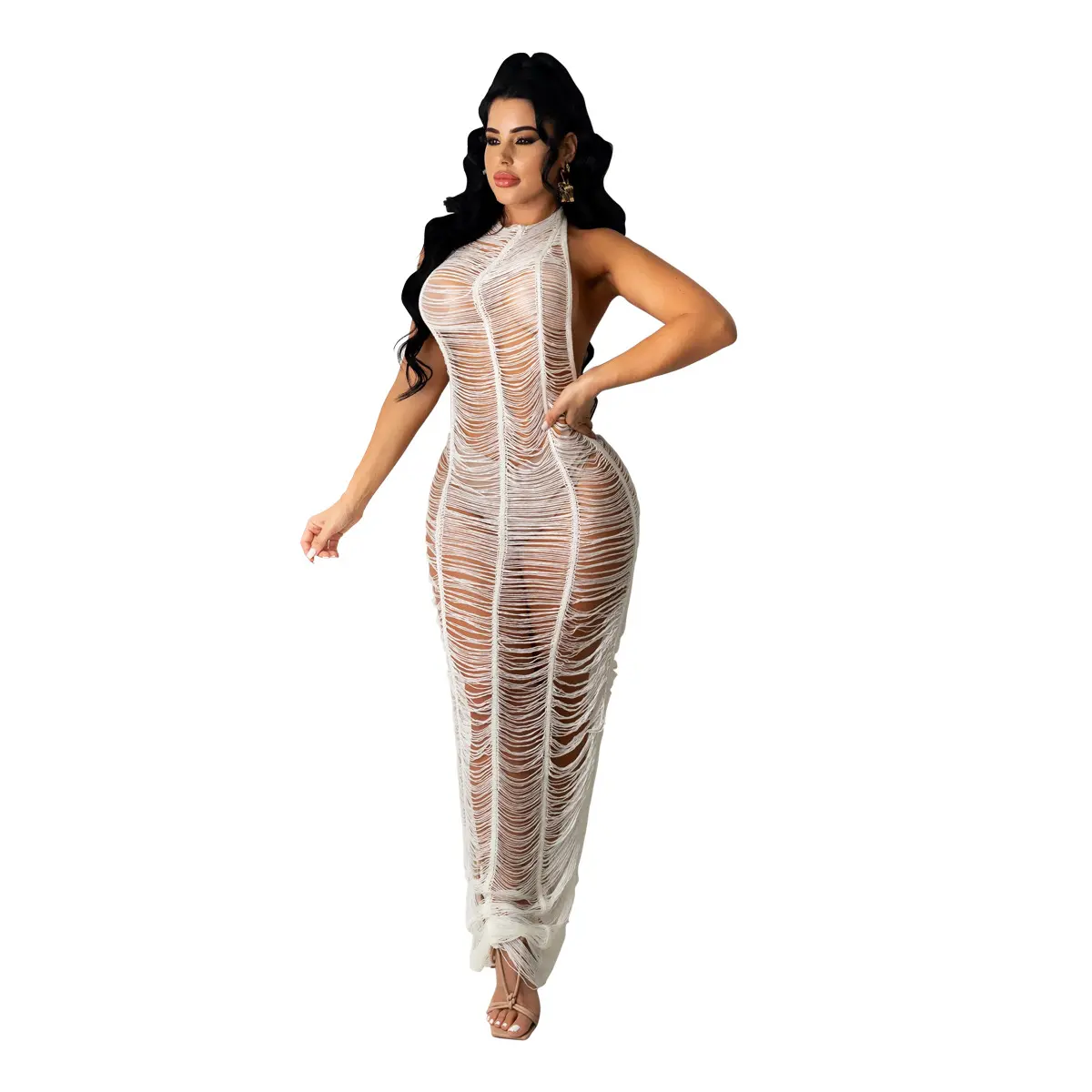 2023 Summer Clothes Sexy See Through Dresses Lady Party Backless Women Long Dress
