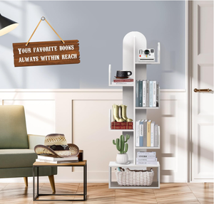 Estantería de Madera con Forma de Cactus de 5 Niveles, Estante Alto para Libros de Esquina, Organizador para CD/Películas/Libros, Ahorro de Espacio para Espacios Pequeños - Product Image 4