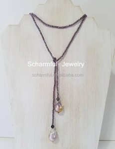 N00918 Boho Long Crystal Bead Women con collana di gioielli con ciondolo con perle naturali bianche di grandi dimensioni all'ingrosso - Product Image 1