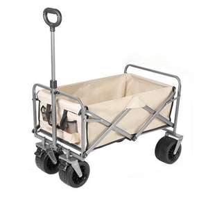 Chariot pliable portable à 4 roues à pneus solides de style nordique extra large, outils de magasinage de camping en acier à haute teneur en carbone OEM personnalisés - Product Image 6