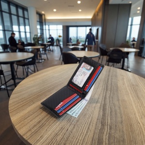 Vintage Men's Short Bifold Card Holder RFID Window Leather Wallet Long Front Pocket Portable Open Closure PC Thread Polyester - Product Image 1