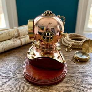 Antique Brass Diving Helmet <b>Desk</b> Clock <b>Vintage</b> Nautical Maritime Tabletop Clock Decorative Home Office Ocean Decor - Product Image 4