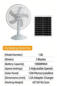 Ventilateur de table solaire de 16 pouces avec batterie rechargeable de 10000 mAh, panneau solaire haute efficacité de 12 W, ventilateur de bureau à 3 vitesses avec port USB - Product Image 6