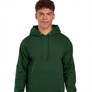 Sudadera con Capucha Verde para Hombre, Corte Regular, Color Sólido, Informal, con Bolsillos, Tejido de Algodón, para Otoño - Product Image 1