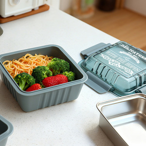 Stainless Steel <b>Lunch</b> <b>Box</b> Rectangle Black And Gray Plastic Lid Insulated Leak Proof For Office Workers And Students - Product Image 4