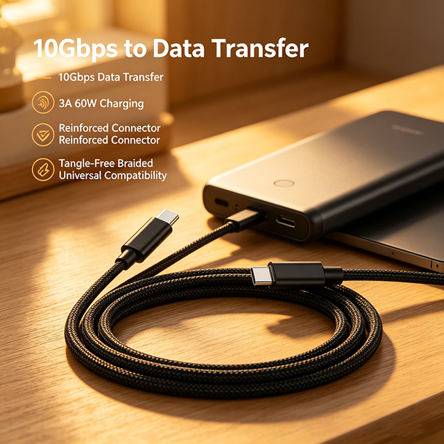USB C to USB C Cable 10Gbps Data Transfer 60W PD Fast Charging Braided Nylon Cord for SSD Laptop Phone