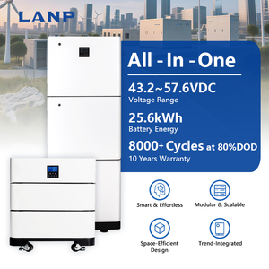Batterie de stockage d'énergie au lithium tout-en-un 8000 cycles 51,2 V 200 Ah 25,6 kWh pour usage domestique, empilable, avec système hybride - Product Image 1