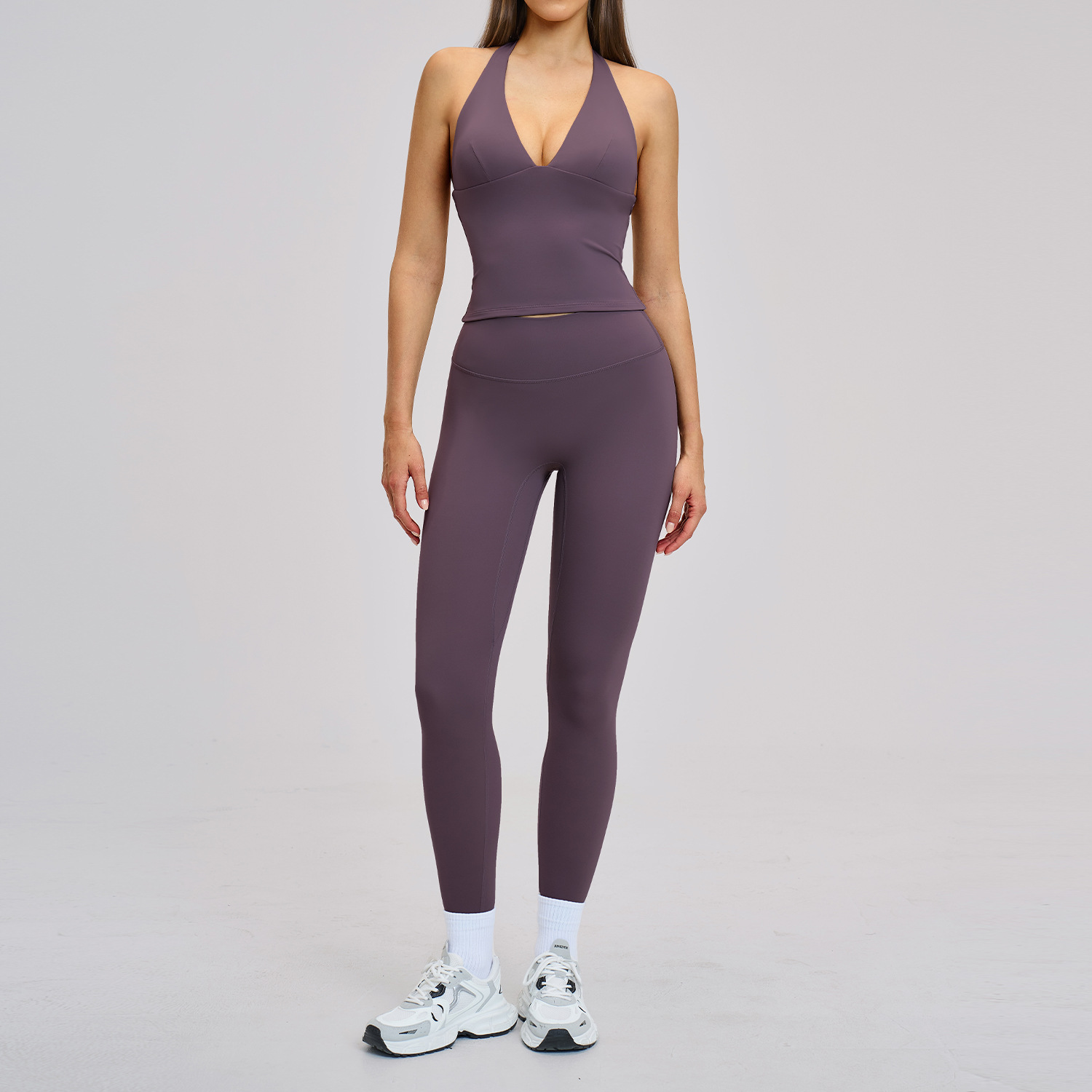 เลกกิ้ง&amp;เสื้อกล้าม-ม่วงมะเขือยาว