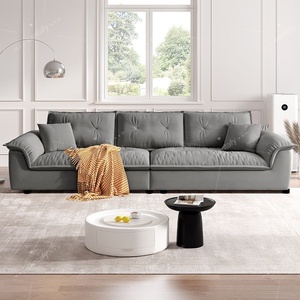 Sofá Seccional Retangular em Madeira Sólida e Couro na Cor Creme para Salas de Estar Pequenas, Design Moderno para Casais - Product Image 5