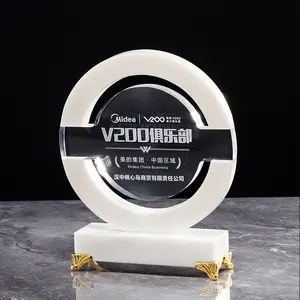Wholesale Custom Glass Trophy Round Shaped Crystal Paper Weight With Flat Bottom