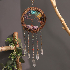 งานฝีมือทำจากไม้ธรรมชาติทำด้วยมือแหวนหวายประดับคริสมาสต์ต้นไม้แกะสลักลวดลายความรักกระดิ่งลมประดับหินคริสตัลสำหรับตกแต่งห้อง - Product Image 1