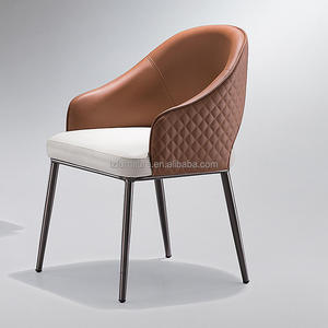 Quilted Details Eco Faux Leather Upholstered Curved Backrest Comfortable <b>Padded</b> Dining Room Dining <b>Chair</b> With Durable Metal Legs - Product Image 4