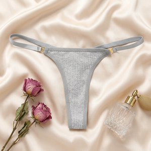 Tangas de algodón gris para mujer al por mayor, bragas de talle bajo con tirantes finos, ropa interior transpirable de punto acanalado. - Product Image 2