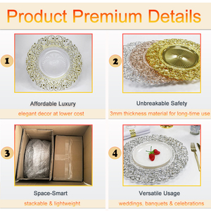 Eleganti Sottopiatti in Plastica da 13 Pollici Argento per Matrimoni, Eventi e Decorazioni da Tavola - Product Image 3