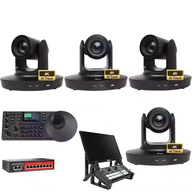 USD1998 Free Ship Broadcast Bundle G430= 4 Pcs 4K 30X PTZ Conference Camera Lan Usb Poe AI+Controller+14in Video Switcher