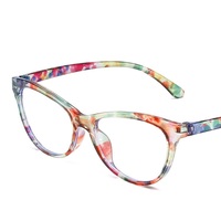 Nouvelles lunettes œil-de-chat vibrantes, décoratives d'été, anti-lumière bleue, monture optique tendance à motif floral