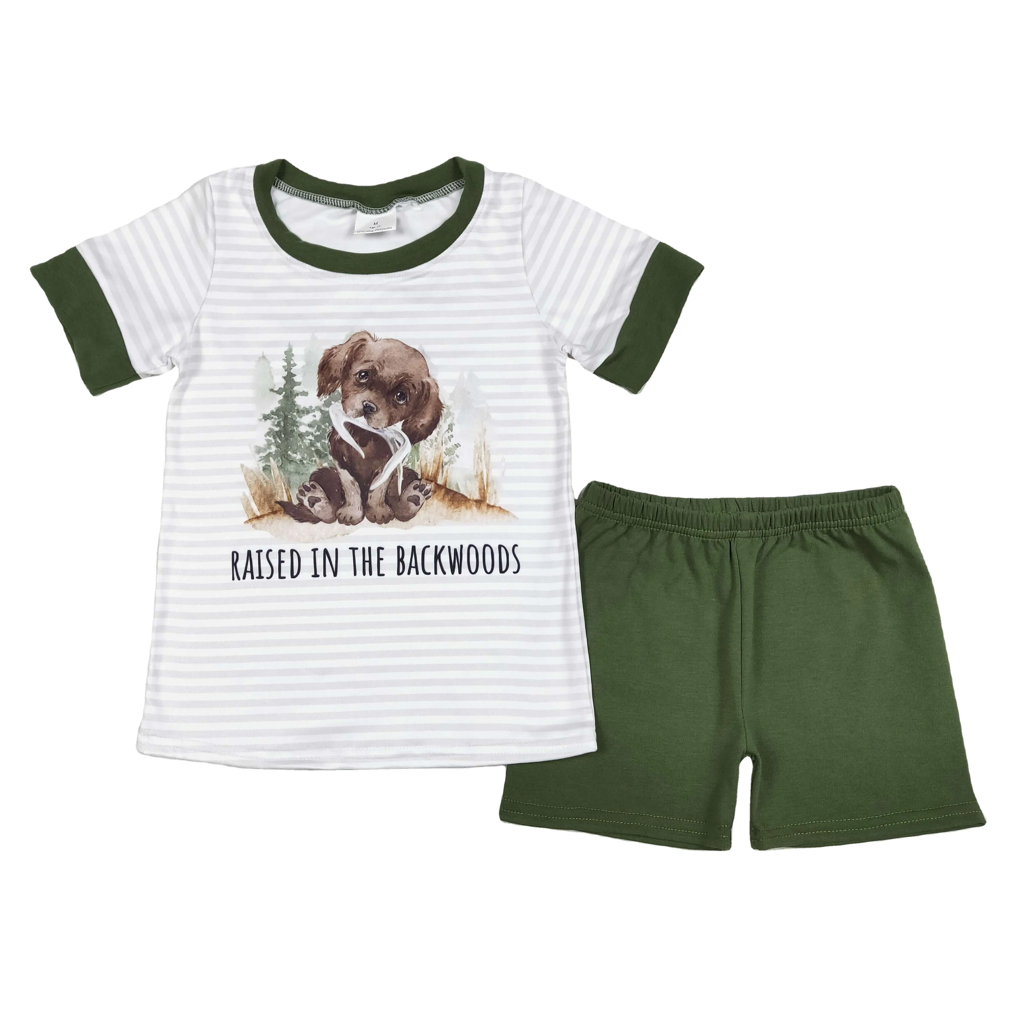 RTS NO MOQ ropa de niño pequeño criado en los bosques, conjunto de pantalones cortos de verano para niño, ropa de caza para perros, ropa de verano para bebé