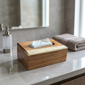 Boîte à mouchoirs en bois naturel faite à la main, porte-mouchoirs en bois massif, distributeur de serviettes rustique, pour la salle à manger, la maison, le bureau, l'hôtel, vente en gros - Product Image 1