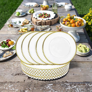 Assiettes de présentation rondes en plastique transparent avec bordure dorée de 13 pouces, assiettes de présentation pour dîner, assiettes de présentation dorées à perles - Product Image 6