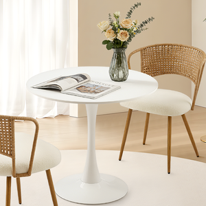 Tavolo da Pranzo Rotondo Bianco Moderno con Piano in MDF e Base in Ferro, Design Minimalista per Arredamento Soggiorno - Product Image 4