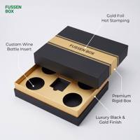 Boîte cadeau rigide noire haut de gamme en deux parties, étanche, pour vin et tequila, avec plateau intérieur et impression dorée, emballage de luxe pour spiritueux